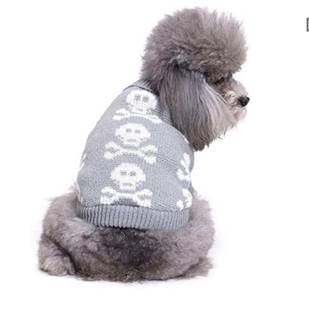 Grey and White Skull and Cross Bones Pet Sweater